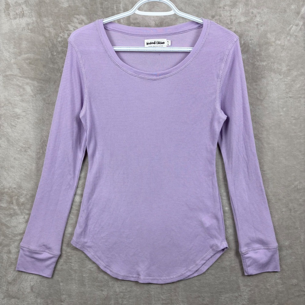 Weekend‎ Edition Womens Lavender Waffle Knit Long Sleeve Thermal Henley Top XL